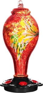 LUJII Hummingbird Feeders for Outdoors, Hand Blown Glass, Never Fade, 36 Fluid O - Picture 1 of 12