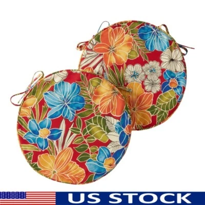 Juego de 2 almohadillas redondas para sillas de exterior resistentes al agua relleno de fibra EE. UU. Foto 1 de 4