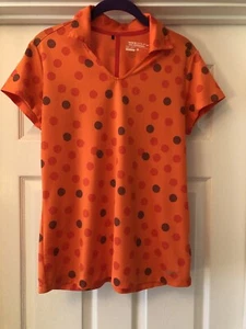 Nike Dri Fit Performance Golf Shirt Orange Polka Dot Short Sleeve Women’s Size M - Picture 1 of 3