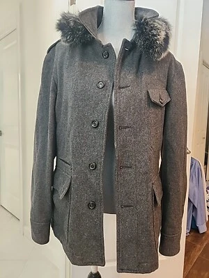 COLORES UNIDOS DE CHAQUETA CUELLO PIEL REAL CHAQUETÓN LANA BENETTON Talla L GRIS DE COLECCIÓN  Foto 1 de 4