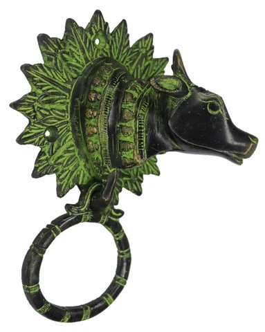 Cow Head Shape Victorian Antique Style Door Bell Handcrafted  Brass Door Knocker Cover