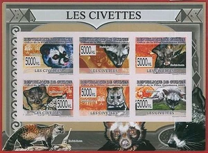 FRENCH GUINEA - ERROR, 2010 IMPERF SHEET: CIVETS, Animals, Nature - Picture 1 of 1