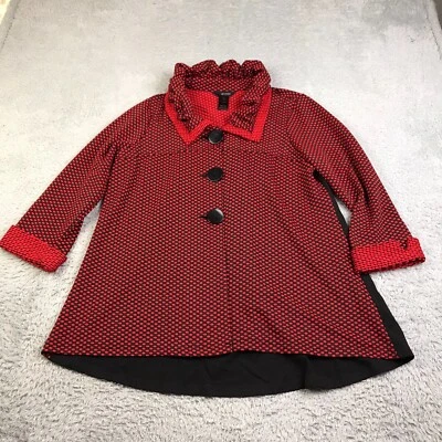 Ali Miles Jacket Womens M Red/Black Polka Dot Big Button Up Ruffle Collar Coat - Image 1 of 4