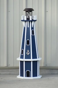 32" Octagon, Solar Powered Poly Lighthouse (Patriot Blue/white trim) - Picture 1 of 2