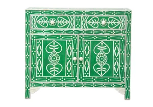 Bone Inlay Cabinet - Green Leaf Pattern Wood Modern Living Room Home Furniture - Picture 1 of 10