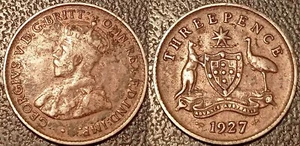 Australie - George V - three pence argent 1927(m) Melbourne ! KM#24 - Imagen 1 de 1