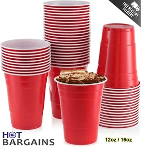 Red Plastic Party Cups Reusable 12oz / 16oz Disposable Beer Pong Glasses - Picture 1 of 8