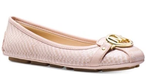 New Michael Kors fulton Ballet flat MK logo soft pink leather Moc snake embossed - Picture 1 of 3