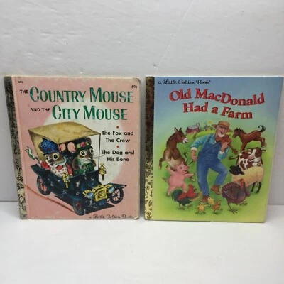 Vintage Lot 2 Little Golden Books Old MacDonald Had A Farm Country City Mouse Foto 1 de 4