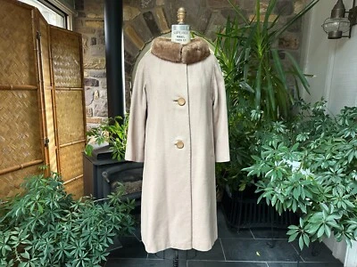 Vintage 1950s Beige Cashmere Coat with Blonde Mink Collar - Image 1 of 4