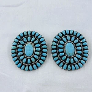 Larry Moses Begay Navajo Sterling Turquoise Earrings Petit Point 2" 32.4 Grams - Picture 1 of 5