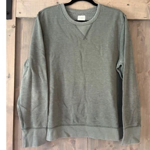 J Crew Sweatshirt Mens Med Green Cotton Fleece V Crewneck Heavy Faded Retro - Picture 1 of 7
