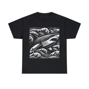Unisex Adult T Shirt Retro Vintage Style Great White Shark Fade Ocean Beach Surf - Picture 1 of 17