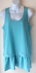 Simply Noelle Aqua Rüschen Tunika Tank Top Lagenlook Mesh Glitzer S/M 8-10 SCHÖN - Bild 1 von 2