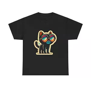 Unisex Adult T Shirt Hipster Cat with Glasses Retro Cool Kitty Design Pet Lover - Picture 1 of 25