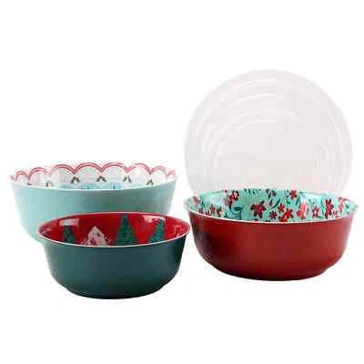 Six (6) Piece Pioneer Woman MAZIE ~ SOLID ~ HOLIDAY Melamine Bowl Set with Lids