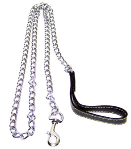 3,0 mm x 72 H-D Chromkette Hund Haustier Leine mit schwarzem Lederband starker Halt - Bild 1 von 1