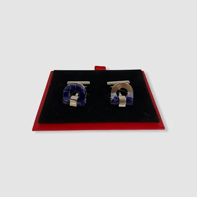 Gemelos Gancini Salvatore Ferragamo para hombre plateados azules piedra caliza Foto 1 de 2