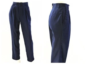 90s Vintage Navy Blue High Pleated Waist Pants Womens 6 Straight Leg Crest - Picture 1 of 6