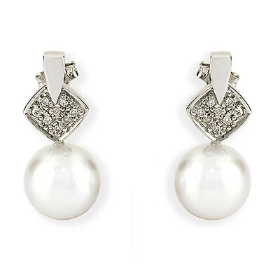 Pendientes de Perlas Australianas y Diamantes Complementos Mujer Joyería Moda - Imagen 1 de 4