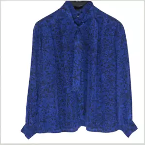 Dior Womens Blouse Top L Silk France Vintage Midnight Blue Fashion Retro Leopard - Bild 1 von 11