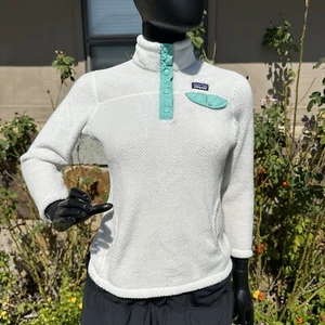 Patagonia Re Tool Snap T Fleece Pullover Girls Size Medium White Green Outdoor - Picture 1 of 6