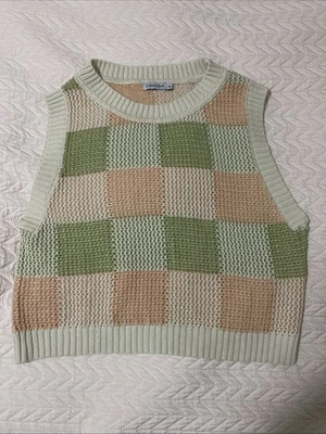 @@ GHANDA WOMENS SUMMER CROP KNIT SQUARE CHECK VEST @ SIZE M @ VGC @ QUALITY @@ - image 1 of 4