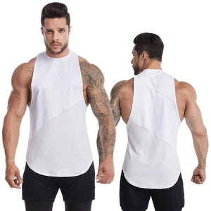 Mens Fitness Sleeveless Muscle Tee Solid Blank Tank T Shirt Hot Summer Gym Top - Picture 1 of 14