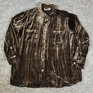 Chicos Design Women’s 3 XL Brown Button Blouse Velvet Rayon Silk Blend Shiny - Picture 1 of 6