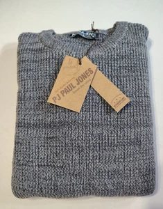 PJ Paul Jones Sweater Mens Medium M Gray Crewneck Pullover Knit Ribbed Flaw - Picture 1 of 17