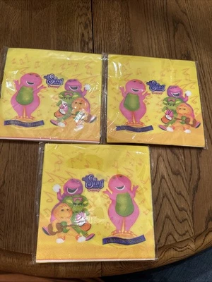 3 Packs Sing With Barney NAPKINS ~ Vintage Barney Birthday Party Supplies - Image 1 of 3