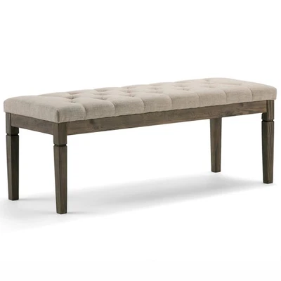 Waverly 48 inch Wide Traditional Rectangle Tufted Ottoman Bench in Natural Li... - Image 1 of 4