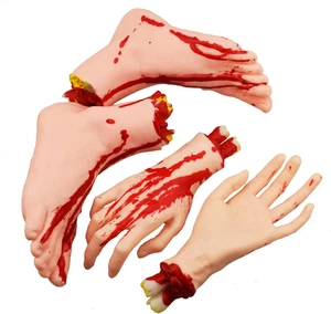 XONOR Halloween Severed Hands Feet Set Scary Bloody Broken Body Parts Halloween - Picture 1 of 12