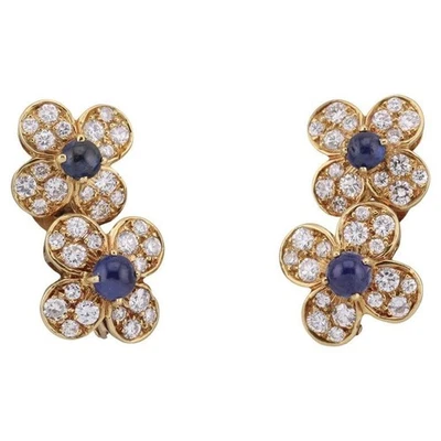 Серьги-цветки из желтого золота 18 карат с сапфировыми бриллиантами Van Cleef & Arpels - Изображение 1 из 4