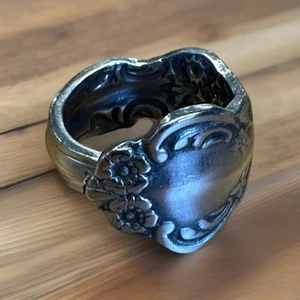 Vintage Retro Löffel Ring Edelstahl umfunktioniert Blumen Band Größe 8,5 - Bild 1 von 4