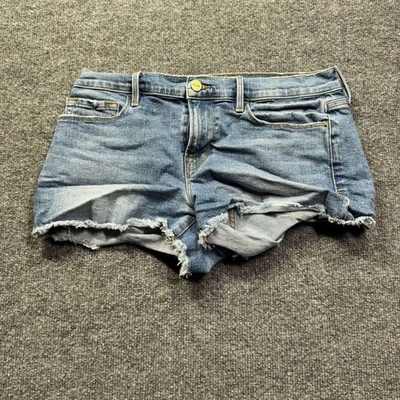 ОПРАВА шорты женщин 27 синий высоты моды джинсовой ткани срез потертый кромки искусственно состаренный - Изображение 1 из 4