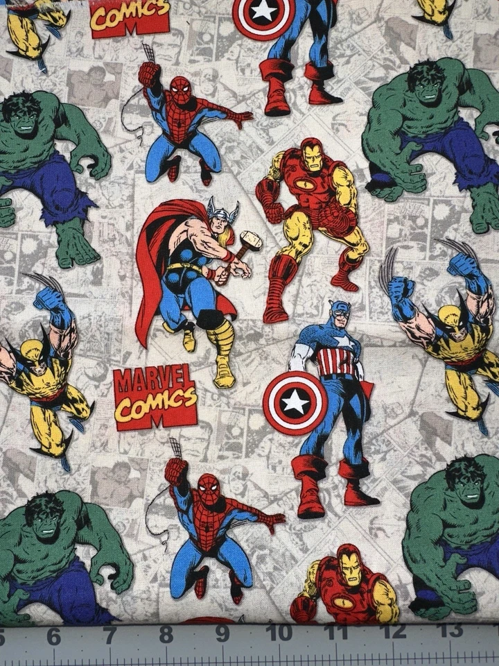 Marvel Comics Cotton Fabric 43" W x 35" Piece Beige - Image 1 of 1