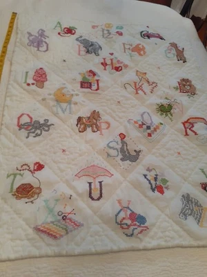 Vintage Baby Blanket Alphabet Crib Quilt - Image 1 of 4