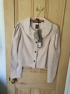 NEW Leather Shirt Jacket Shacket Nude Pink Size 36 Fits Size 12-14 Danish MDK - Picture 1 of 6