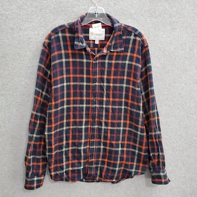 Cloudveil Men Button Up Shirt XL Navy Plaid Flannel Long Sleeve Collar Orange - Image 1 of 4