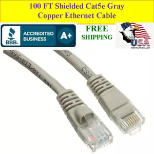 Cable de conexión Ethernet blindado gris Cat5e RJ45 conectores dorados AWG de 100 pies - Imagen 1 de 4