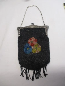 BOLSO DE MANO ANTIGUO CON CUENTAS con BONITAS FLORES - Imagen 1 de 8