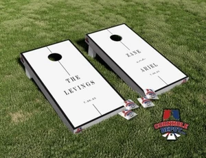 Nombre Personalizado Blanco Negro Borde Cornhole Board Vinilo Envoltura Laminado - Imagen 1 de 5