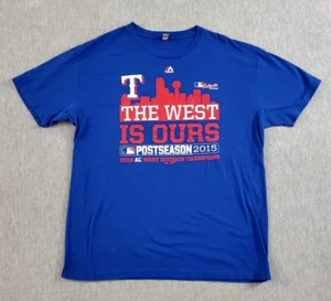 Texas Rangers Shirt The West Is Ours Post Season 2015 Majestic Adult XL Blue - Picture 1 of 6