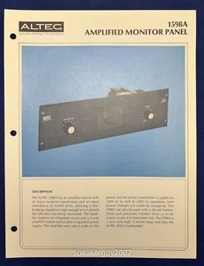 Vintage Altec Lansing Spec Sheet / 1598A Amplified Monitor Panel - Picture 1 of 1