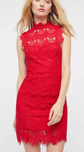 VALENTINO Mini abito nuovo con etichette Free People Daydream bodycon pizzo ritagliato schiena aperta rosso ciliegia XS