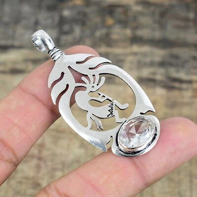 Topazio Bianco a Mano 925 Argento Sterling Ciondolo Gioielli Per Anniversario - Immagine 1 di 4