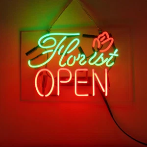 14"x9"Florist Open Neon Light Flower Shop Wall Hanging Art Advertising Signboard - Picture 1 of 1