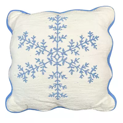 NEW - Threshold - Blue/Ivory Woven Snowflake Throw Pillow With Scalloped Trim - Image 1 of 4