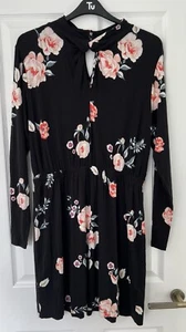 Ladies Black Dress With Pink Flowers Size M - Picture 1 of 5